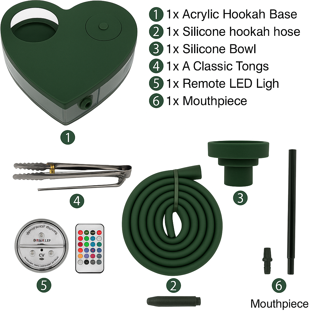 Hjärt Vattenpipa Akryl Box LED | Dark Green