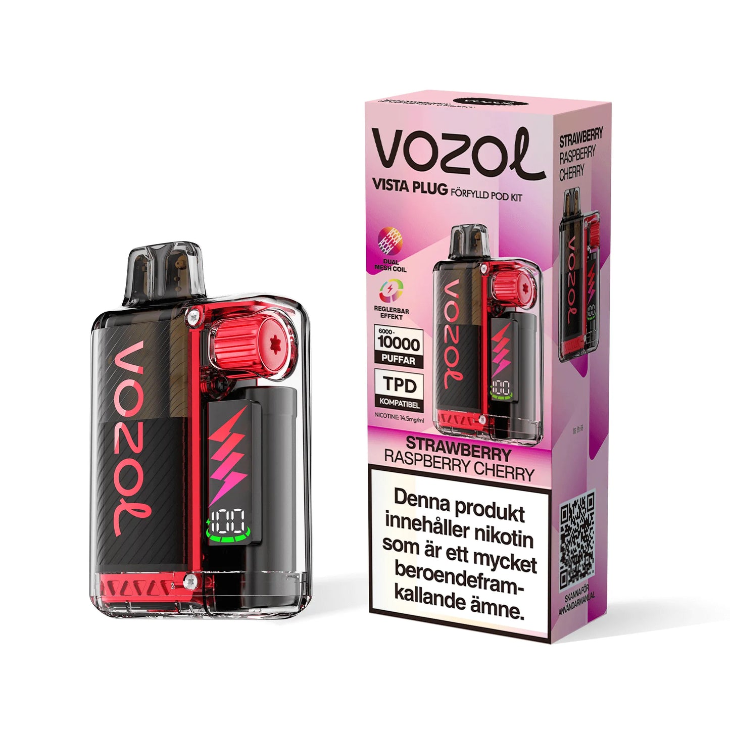 Vozol Vista Plug Strawberry Raspberry Cherry Disposable Vape (10.000 Puffs)