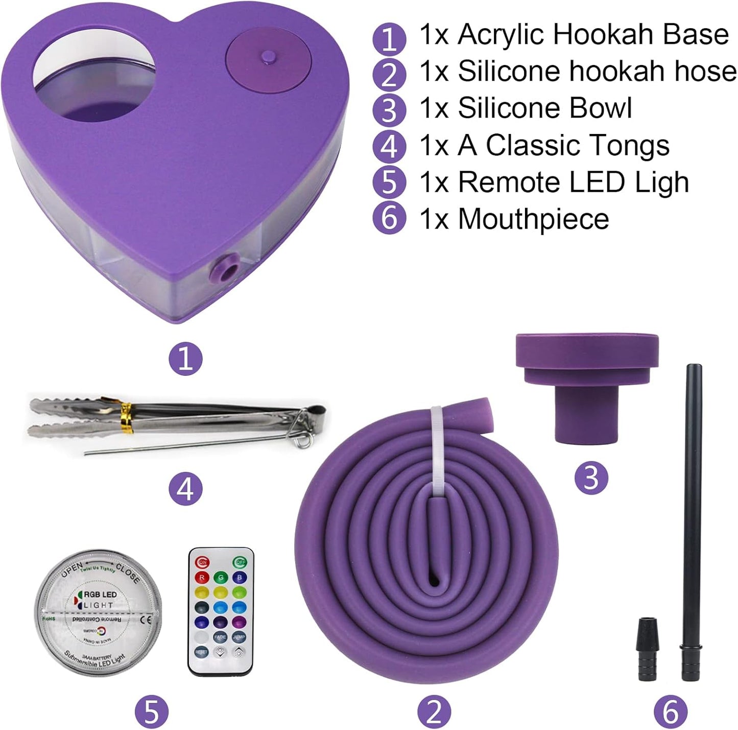Hjärt Vattenpipa Akryl Box LED | Purple